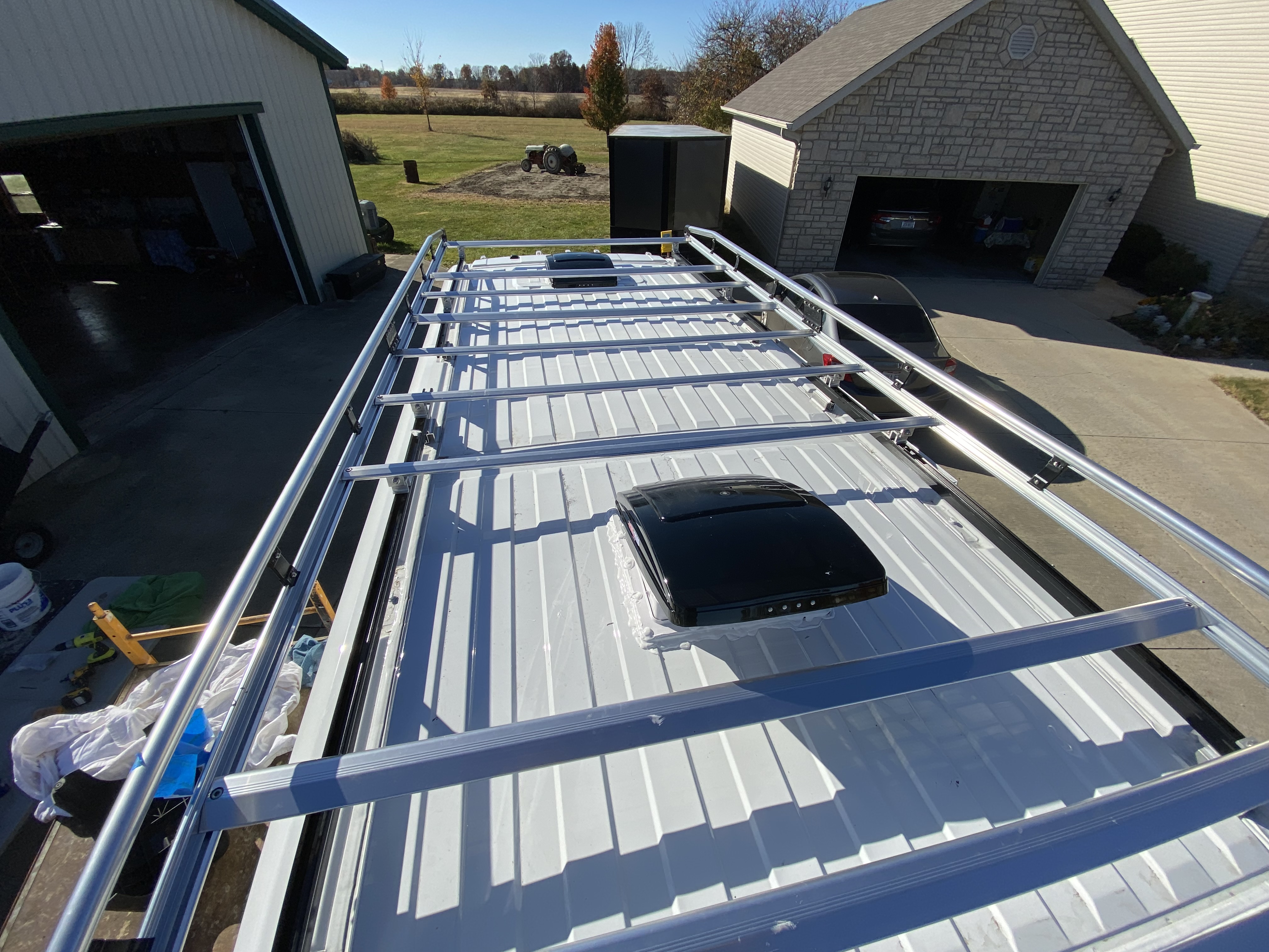 Photo of Gravytrain's roof with two fans installed.