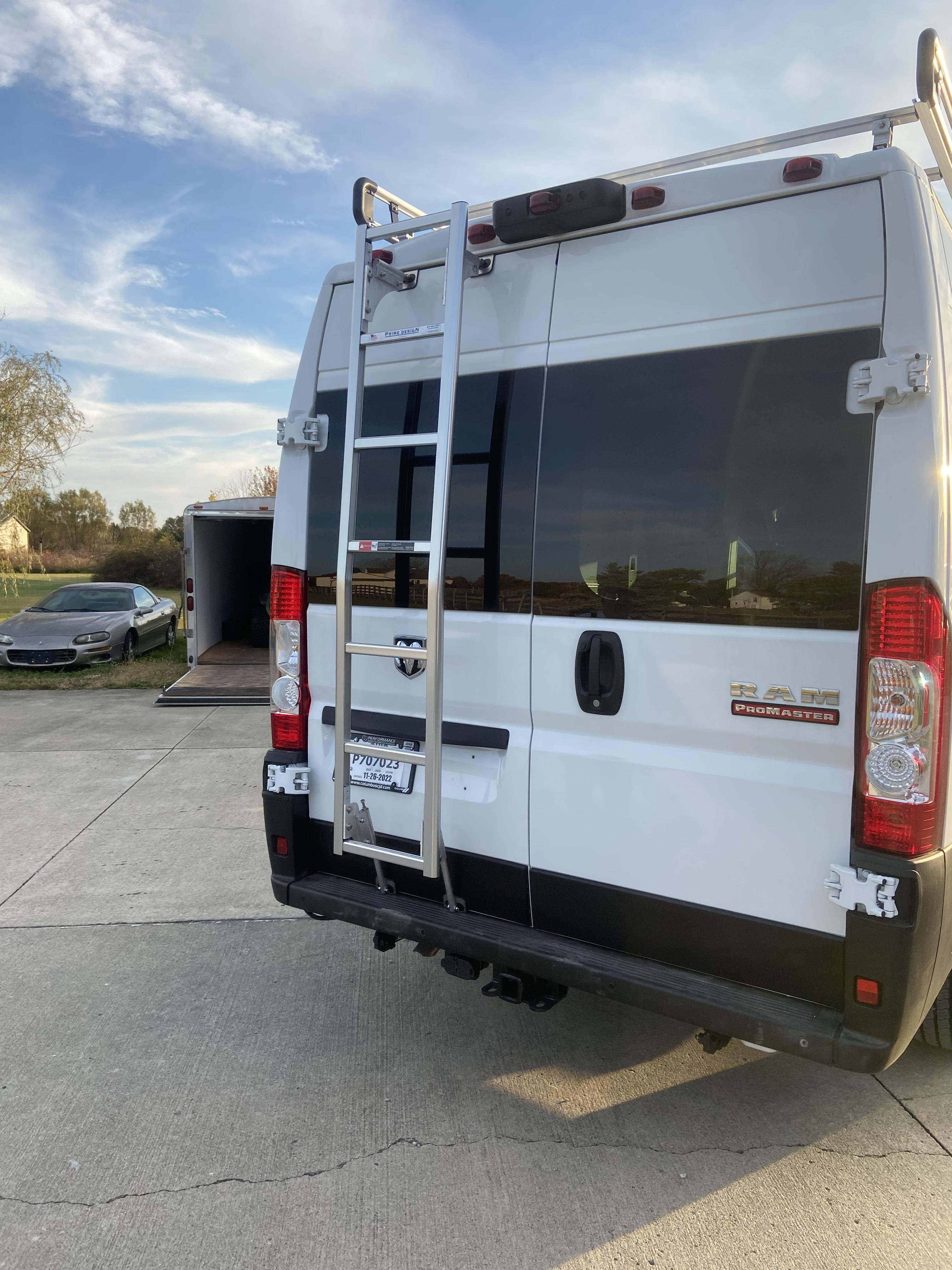 Photo of door-mounted ladder on Gravytrain's back.